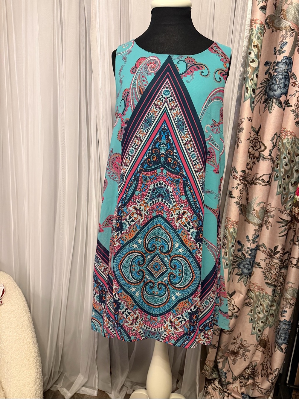 My Michelle Turquoise & Pink Paisley-Print Mini Dress